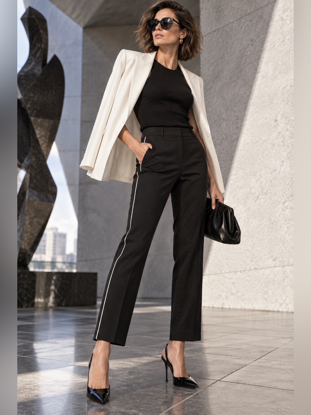 Calvin Klein Women’s Black Pants Size 6 Straight Leg White Side Stripe Stretch